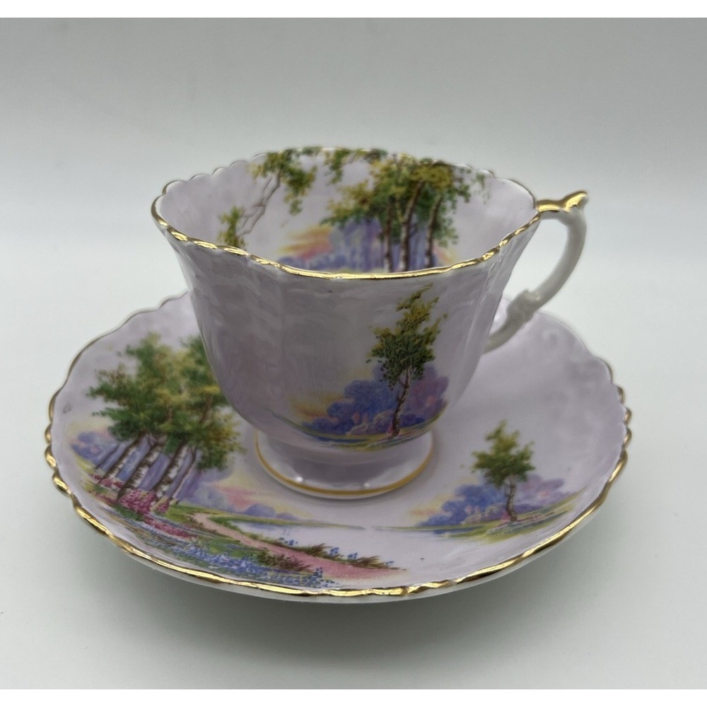 Vintage AYNSLEY Fine China England BLUEBELL TIME  Cup & Saucer Light Lilac